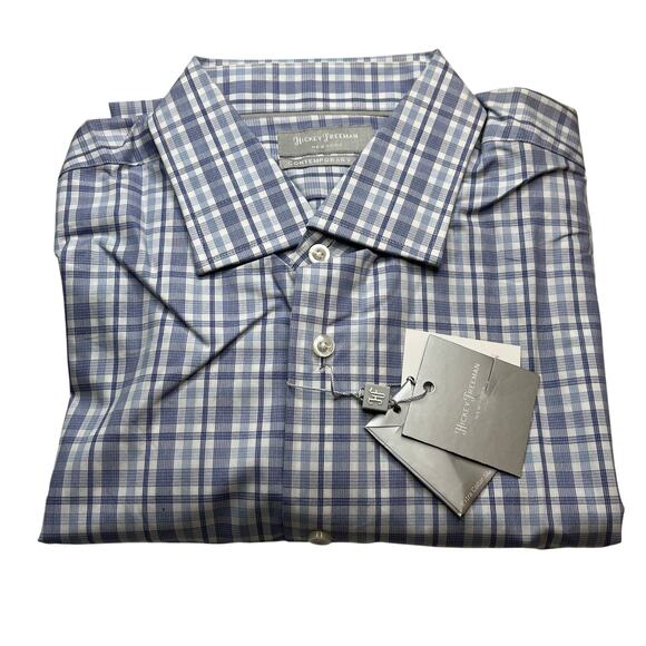 11-20 HICKEY FREEMAN Men's Top Collared Botton Down Blue Size 17 1/2 (XL) - Picture 1 of 10